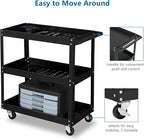 TUFFIOM 3 Tier Rolling Tool Cart, 330 Lbs Capacity, with Ergonomic Handle, Black