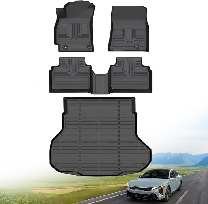 Hutisya-Floor Mats & Cargo Liner Set Fit for Kia K4 2025 (Only Sedan) All Weather Protection Anti-Slip & Durable TPE Full Set Liners Automotive Accessories-Black