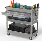 3 Tier Rolling Tool Cart on Wheels, 550 LBS Tool Cart with Drawers，Heavy Duty Utility Cart with Pegboard and Hook，Mechanic Tool Storage Cart for Garage, Warehouse and Repair Shop(Gray)