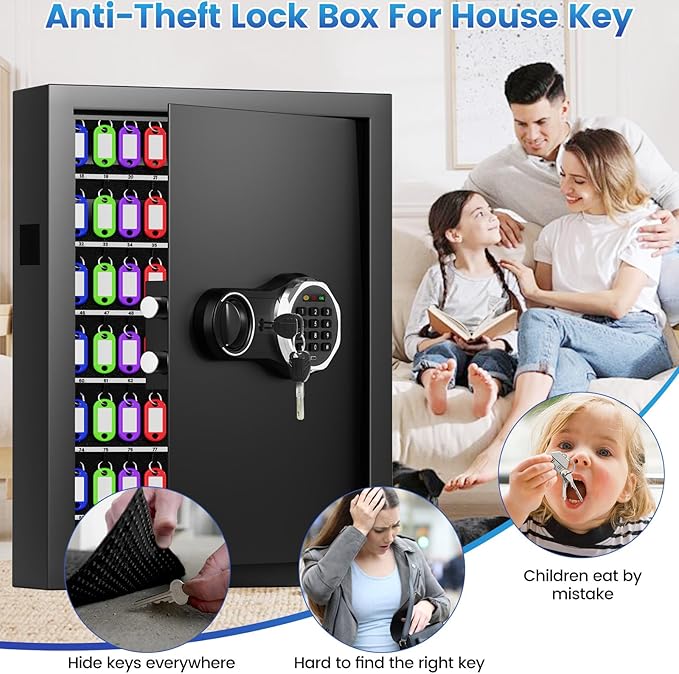 158 Keys Combination Lock Key Cabinet, Anti-Theft Key Lock Box with Key Tags, Key Organizer Wall Mount for Car Garage House Rental Office Business