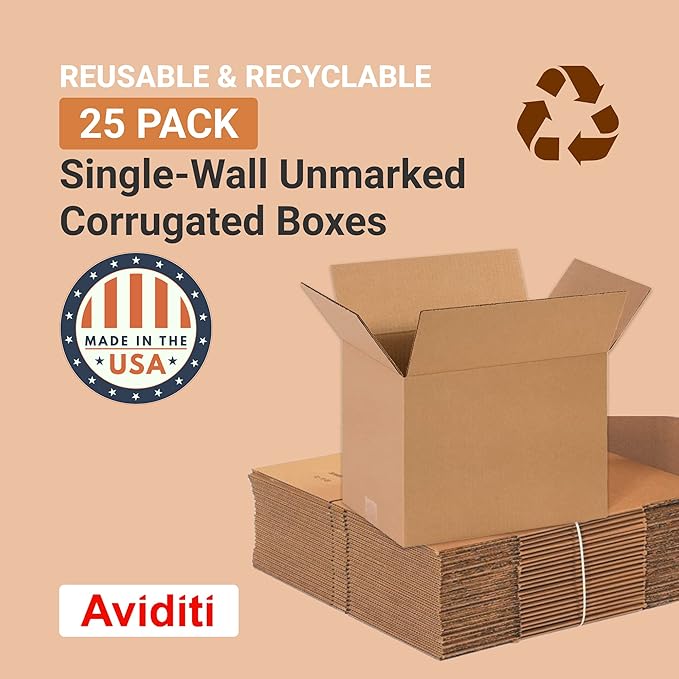 AVIDITI 14 x 10 x 10 Corrugated Cardboard Boxes, Medium 14"L x 10"W x 10"H, Pack of 25 | Shipping, Packaging, Moving, Storage Box for Home or Business, Strong Wholesale Bulk Boxes, Kraft