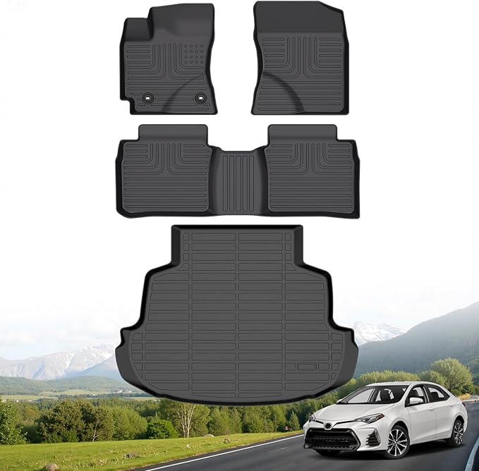 Hutisya-Floor Mats & Cargo Liner Set Fit for Toyota Corolla (Only Sedan) 2014-2019 All Weather Protection Anti-Slip & Durable TPE Full Set Liners Automotive Accessories-Black