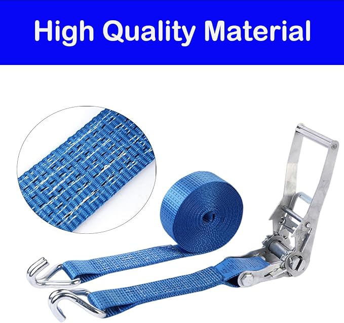 2PACK Ratchet Straps Heavy Duty, 8000 LBS Break Strength Ratchet Strap Tie Down, 2” x 27ft Blue Tie-Down Ratcheting Cargo Truck Straps with Durable Double J Hook for for Truck (Blue, 2IN X 27FT)