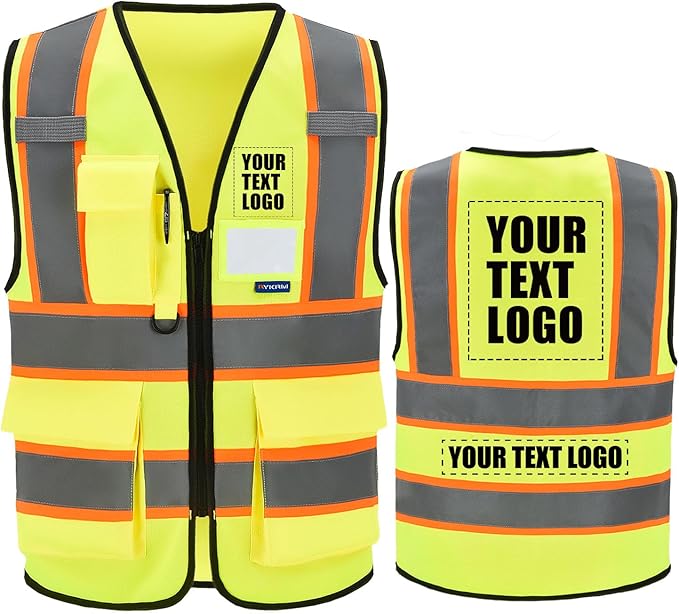 AYKRM Custom Logo Personalised Printed High Visibility Reflective 2 two tone work construction Safety Vest