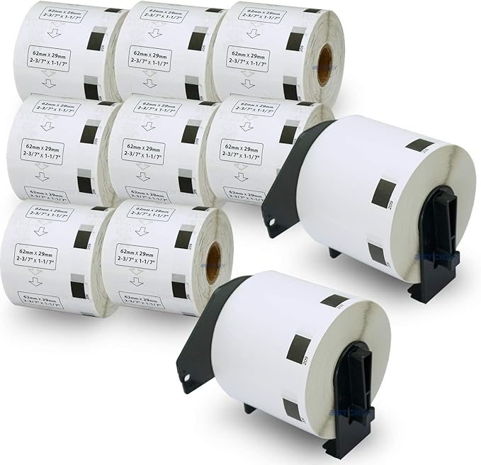 BETCKEY - Compatible Barcode Labels Replacement for Brother DK-1209 (2.4" x 1.1"), Use with Brother QL Label Printers [10 Rolls + 2 Reusable Cartridges]