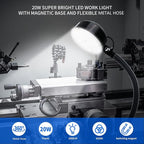 Magnetic Work Light, LED Machine Light, Work Light with Flexible & Magnetic Base, Shop Tool Lamp for Lathe, Work Bench, Sewing Machine, Bandsaw, Industrial Lighting, 2000 Lumens, Black