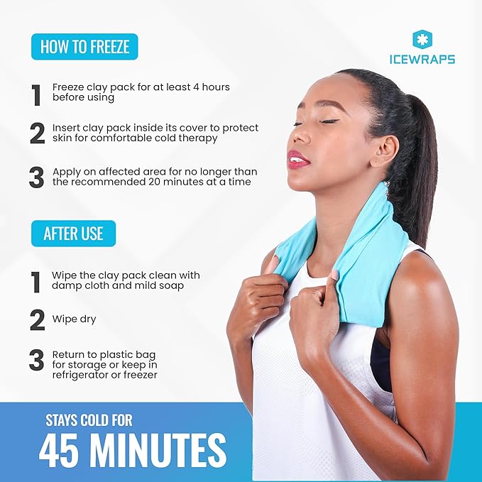 ICEWRAPS Clay Neck Ice Pack Wrap with Cover - 7"x28", Blue Long Reusable Cold Therapy Wrap | Relieves Chronic & Back Pain | Multipurpose Cold Pack