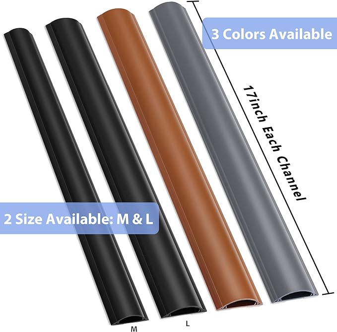 Cord Hider Floor 68in (4 x L17in), Large Capacity Floor Cord Cover, Hard PVC Wire Cover, Cable Management Floor, Brown, Cord Cavity - 1.1"(W) x 0.4"(H)