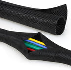 Split Braided Cable Sleeve，Flexible Wire Loom Tubing, Automotive Cord Protector Pet Proof, Cable Management for Computer TV Electric Wires Harness 16ft (Black, 32mm（1-1/4")