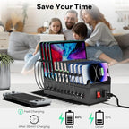 USB Charger Block, 300W 22 Port USB Charging Station for Multiple Devices, Desktop Wall Fast Charger with Storage Dividers, USΒ Power Strip Suitable for Home Office School Hotel