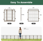 24 in(H) Decorative Garden Fence Outdoor for Yard with Gates,Heavy Duty Iron 8 Panels Total 14.7ft(L) Anti Dig Fence with Gravity Automatic Lock for Indoor/Outdoor Decorative Dog Fence,Brown