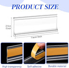 Yexiya 300 Pieces 3 x 1 Inch Clear Plastic Self Adhesive Label Holders Clear Shelf Tag Price Label Holders Bulk with Paper Inserts for Supermarket School Library Bookshelves Mailbox Storage Bins