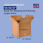 BOX USA Shipping Boxes 16"L x 16"W x 15"H, 25-Pack Medium Corrugated Cardboard Boxes for Shipping, Mailing, Packing, Packaging and Storage