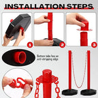 Geiserailie 12 Pack Crowd Control Stanchions Plastic Stanchions Poles with 5FT Plastic Chain Crowd Control Barrier with Fillable Base Traffic Delineator Post for Parking Lot Construction Cone (Red)