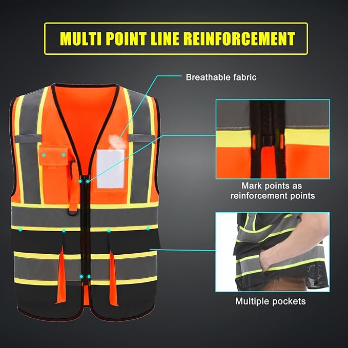 AYKRM Custom Logo Personalised Printed High Visibility Reflective 2 two tone work construction Safety Vest