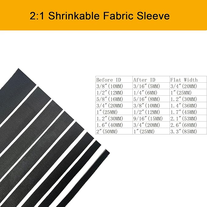 Heat Shrink Braided Sleeving 2:1 Shrinkable Fabric Cable Sheathing Wire Tubing Management Abrasion Protectors Flexibility 3/4" ID-9FT
