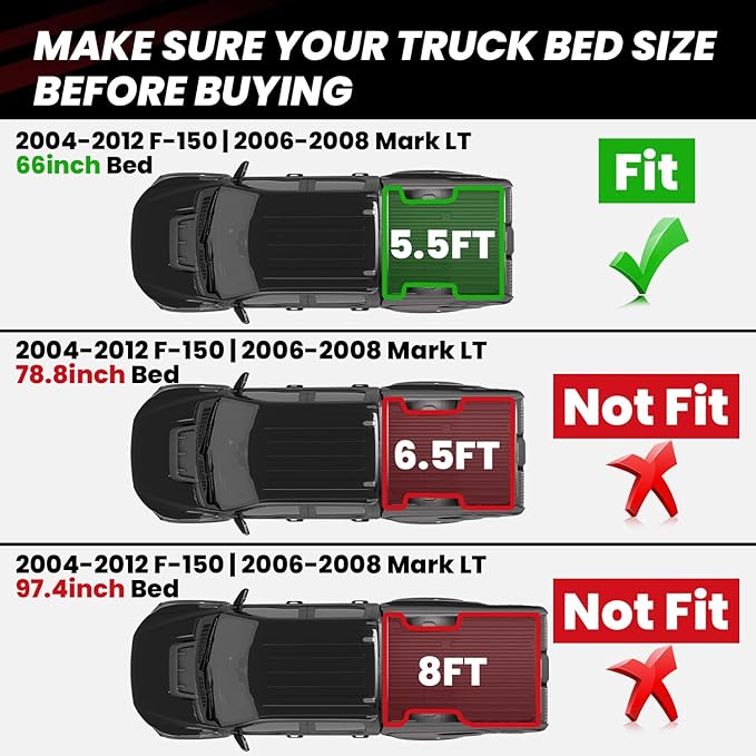 LASFIT Truck Bed Mat (5.5FT, 67" Bed) Fit for Ford F-150 2004-2014 | Lincoln Mark LT 2006-2008, All Weather Protection TPE Heavy Duty Car Bed Liner - 1PC Black