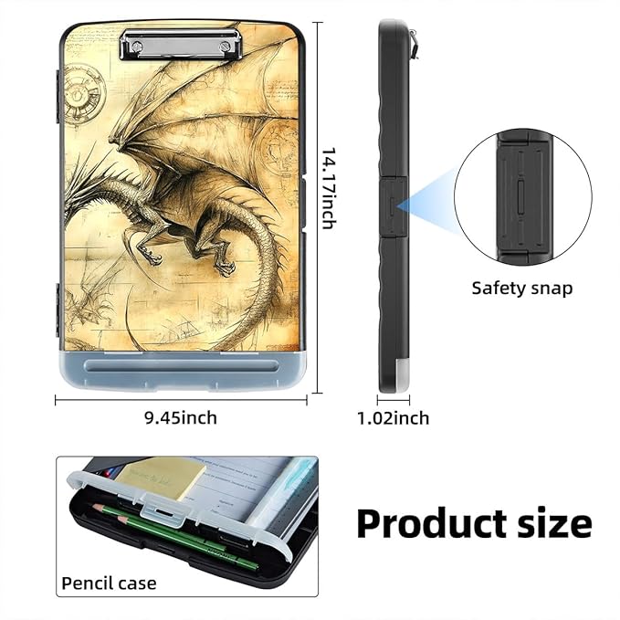 Clipboard with Storage Box & Pen Holder,Heavy Duty Clip Boards 8.5x11 for Nursing,High Capacity,School & Office Supplies,Dragon Blueprint