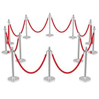 12Pcs Stainless Steel Stanchion Posts with 5ft Red Velvet Ropes - Crowd Control Barriers & Queue Line Kit with 26ft Red Carpet for Wedding, Party, Theater Supplies