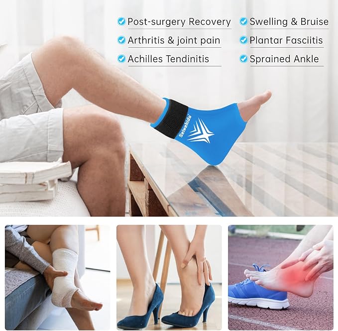 Foot Ankle Ice Pack Wrap for Swelling,Reusable Gel Ice Pack for Sprained Ankle Injuries,Cold Therapy Sleeves Compression for Plantar Fasciitis Relief, Achilles Tendonitis, Sore Feet & Heel (Blue)