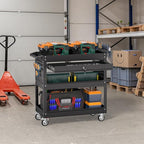 3 Tier Rolling Tool Cart on Wheels, Heavy Duty Service Cart Industrial Utility Cart with Drawer and Screwdriver Rack Pegboard, 550 LBS Mobile Tool Storage Organizer for Garage, Workshop(Black)