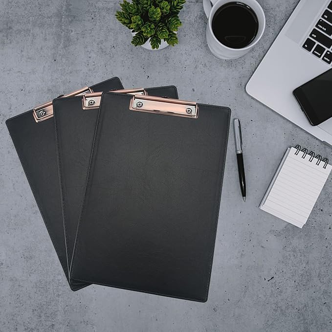 A4 Clipboard,3 Pack PU Clipboards with Hanging Hole for Office,School or Restaurant,Black