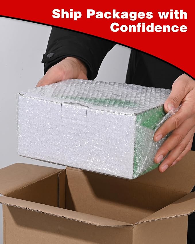 2-Pack Bubble Cushioning Wrap Rolls, 3/16" x 8" x 72' ft Total [2 Rolls of 36 Feet], Perforated 12" 20 Fragile Stickers for Shipping, Packaging, Mailing
