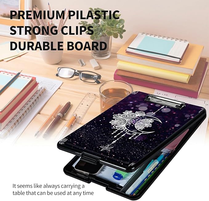 A4 Clipboards,Heavy Duty Waterproof Nursing Plastic Folder Clipboard with Storage Clip Boards,File Folder Storage Box Clipboard Case for Teacher,Doctor,Offices,Moon Star Galaxy Florals