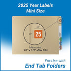 2025 MINI Year Stickers, Brown, Compatible with Smead ETS Series, Doctor Stuff 2025 Chart Stickers, USA Made Year Labels for End Tab File Folders, 250/Pack, 1 Package, 1/2" x 1" - Small Labels