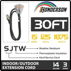 3-Outlets Indoor Outdoor Extension Cord Weatherproof with Lighted End, UL Listed, 14 Gauge 30FT Black 3 Prong Heavy Duty, 14/3 SJTW 15A Power Cord