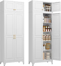 Kitchen Pantry Cabinet, 90" Tall Metal Storage Cabinet, Food Pantry cabinets with Doors and Shelves, Storage Cabinets for Living Room, Dining, White,16" D x 32" W x 90" H, Assembly Required