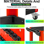 3 Tier Rolling Tool Cart, Mechanic Tool Cart on Wheels, Mechanic Storage Organizer, Utility Cart with Pegboard and Hook for Garage, Workshop, Warehouse（Red & Black）