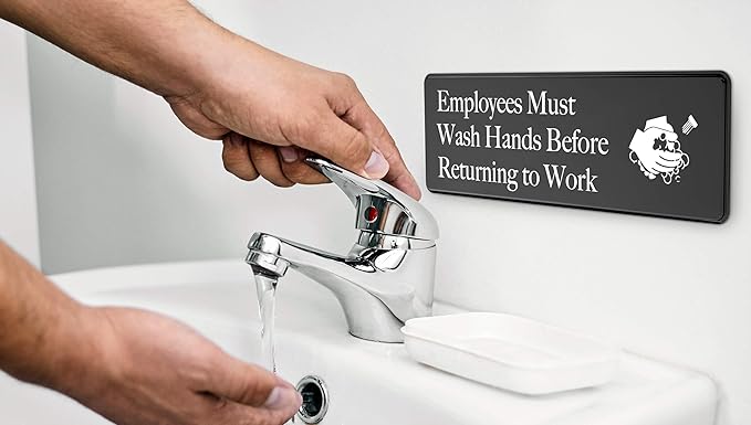 ASSURED SIGNS Employees Must Wash Hands Sign - 3 Pack - 3" x 9" - Ideal Hand Washing Signs for Wall, Door or Sink - Perfect Wash Your Hands Sign Notice for Food Service, Staff Bathroom, Hand Washing Station, or Commercial Kitchen