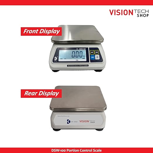 VisionTechShop DSW-100 Portion Food Scale with Single LCD Display, Stainless Steel Platter, 30lb Capacity, 0.01lb Readability, Lb/Oz/Kg/g Switchable, NTEP COC #22-007, NSF Certified