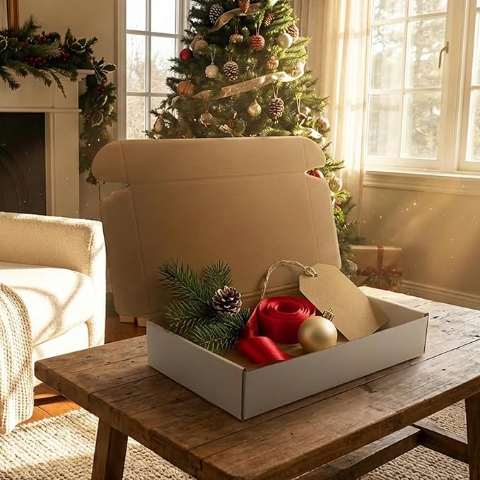 12x7x2 inches Shipping Boxes Set of 25, White Cardboard Box Kraft Corrugated Mailer Box，Boxes for Shipping E-commerce Packaging, Holidays Gift and Small Business Giving Literature Mailing