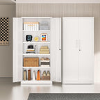 Incbruce 72” Metal Storage Cabinet, Locking Tall Steel Storage Cabinet with 2 Doors and 4 Adjustable Shelves for Garage, Home, Office (White)