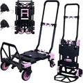 JJSMKCH 2 in 1 Folding Hand Truck,330LB Capacity Hand Truck Foldable,Dolly Cart with Wheels and 3-Speed Adjustable Handle,Portable Hand Cart,Collapsible Dolly for Moving (Pink)