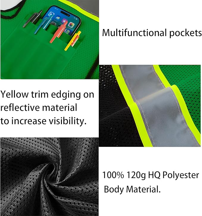 Safety Vest Customize Logo with 5 Pockets & Zipper Reflective High Visibility Vest Class 2 Outdoor Workwear