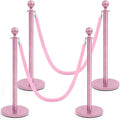 Ferraycle 4 Pcs Stainless Steel Stanchions Post Queue 38 Inch, 5 ft Velvet Carpet Ropes and Pole, Control Barriers for Wedding Birthday Party Decoration Sand Injection Hollow Base Set (Glitter Pink)