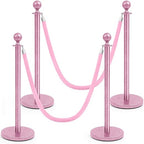 Ferraycle 4 Pcs Stainless Steel Stanchions Post Queue 38 Inch, 5 ft Velvet Carpet Ropes and Pole, Control Barriers for Wedding Birthday Party Decoration Sand Injection Hollow Base Set (Glitter Pink)