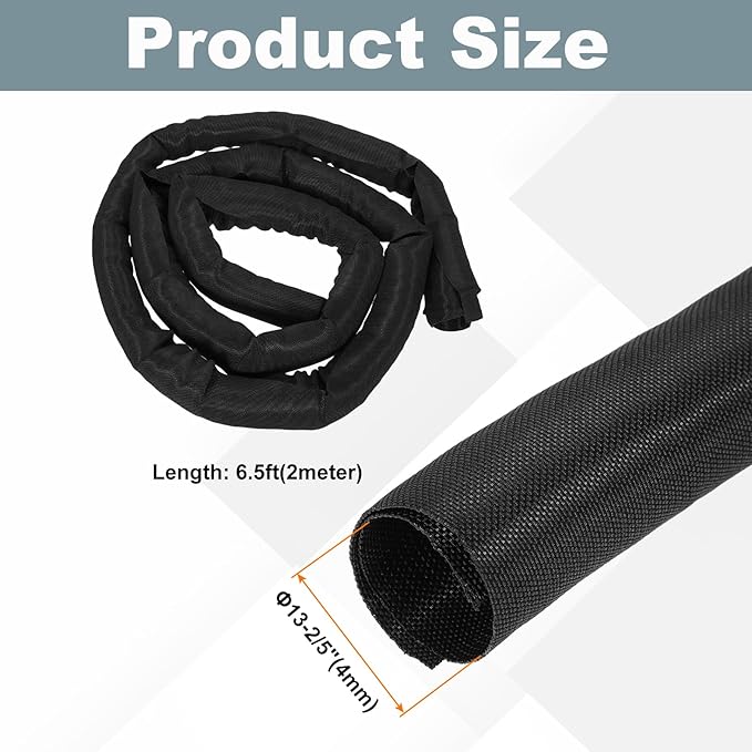 MECCANIXITY 1-3/10 Inch ID Split Loom Tubing 6.5ft Polyester Cord Protector Wire Cable Sleeve for USB Cable Power Cord, Black