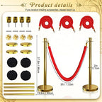 4PCS Top Crown Decoration Gold Stanchions Posts with 3PCS 5 ft Red Velvet Rope, Red Velvet Rope Stanchion Set Crowd Control Barriers, Stanchions and Velvet Ropes Red Carpet Poles for Party Supplies