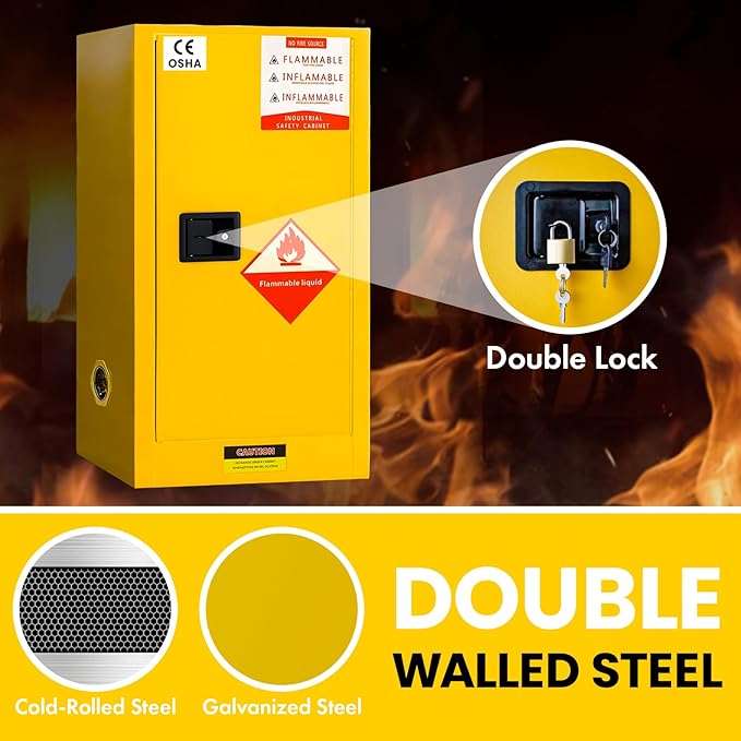 Flammable Storage Cabinet 34"x34"x65", 90 Gallon Chemical Safety Cabinet with Adjustable Shelf, Thickened Galvanized Steel Fireproof Cabinet for Flammable Liquids (21"x21"x35")