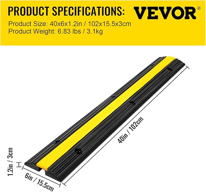 Happybuy 4 Pack of 1-Channel Rubber Cable Protector Ramps Heavy Duty 18000Lbs Load Capacity Cable Wire Cord Cover Ramp Speed Bump Driveway Hose Cable Ramp Protective Cover