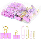 Cute Paper Clips Binder Clips Combo Set, 165 Psc, Assorted Size Paper Clips for Office, Cute Office Supplies Set, Purple