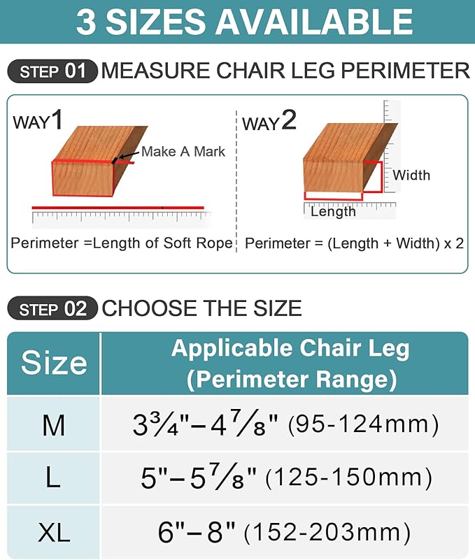 24 Pcs Chair Leg Floor Protectors Rectangle, Silicone Felt Furniture Leg Pads Caps Covers for Hardwood Floors (Fit Perimeter 5" to 5‑7/8")