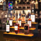 VEVOR LED Lighted Liquor Bottle Display, 3 Tiers 24 Inches, Supports USB, Illuminated Home Bar Shelf with RF Remote & App Control 7 Static Colors 1-4 H Timing, Acrylic Lighted Shelf for 18 Bottles