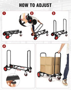 RedSwing Folding Multi-Utility Dolly Cart, Heavy Duty 8-in-1 Convertible Cart Adjustable Hand Truck/Platform Cart with R-Trac Wheels, 38" to 48" Telescoping Frame, 330lbs Load Capacity