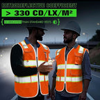 BeautyWill Custom Logo Safety Vest 8 Pockets Class2 ANSI Certified High Visibility Reflective Vest for Men - Personalized Logo Heavy-Duty Work Vest（Orange，XXL）