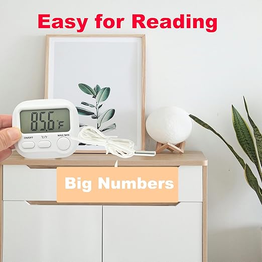 Small Digital Thermometer ON/Off Switch Indoor/Outdoor Meter Gauge with 5ft/1.5M Probe Sensor